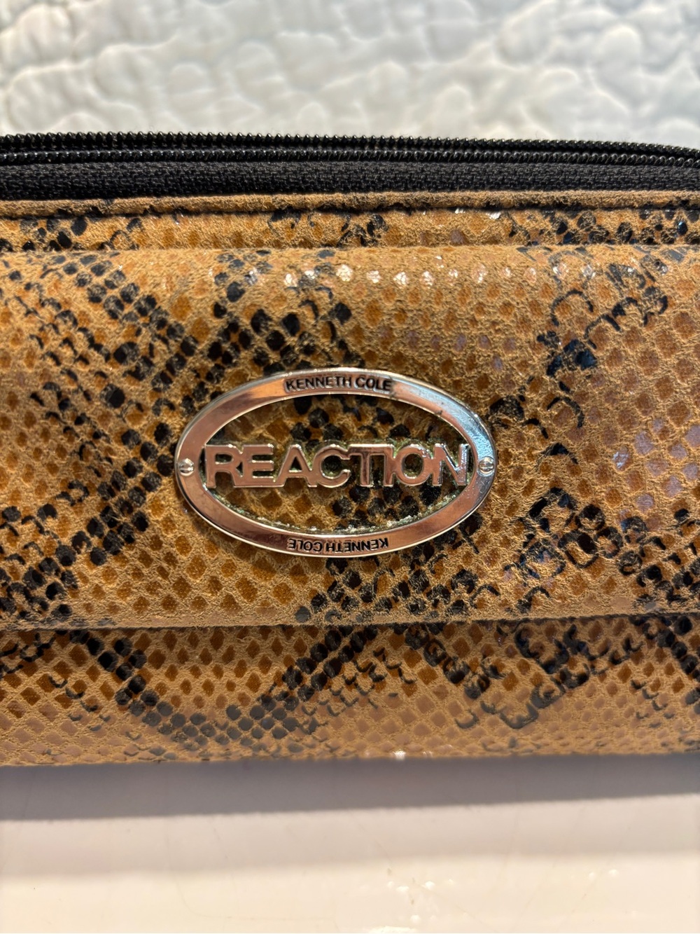 Kenneth Cole Reaction Snake-Print Zip Wallet in Tan and Black